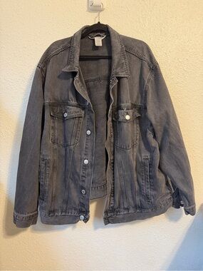 Oversized Faded Black Denim Jacket